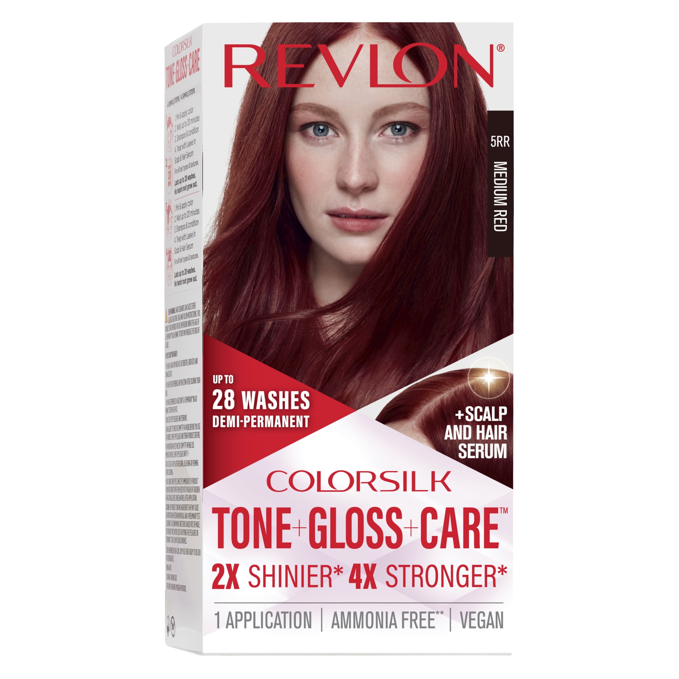 (3 pack) Revlon ColorSilk Tone + Gloss + Care Demi-Permanent Hair Color, 5RR Medium Red, 4.5 fl oz