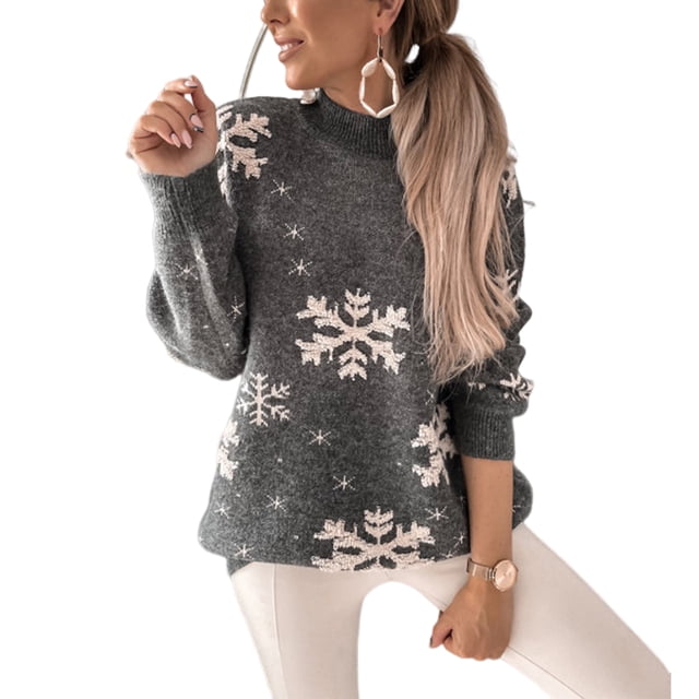 Suéter de punto de mujer Patrón de copo de nieve casual Traje de vacaciones de medio cuello alto FLhrweasw Nuevo