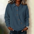 thumbnail image 2 of Hurxie Women's Solid Color Sports Casual Loose Button Lapel Hoodless Sweatshirt Top Navy,M, 2 of 7