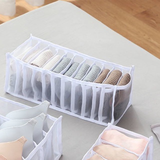 Caja de almacenamiento estilo cajonera de lencería japonesa coreana, organizador de calcetines de malla para el hogar, bolsa de almacenamiento para armario y dormitorio, 11/7/6 vigas