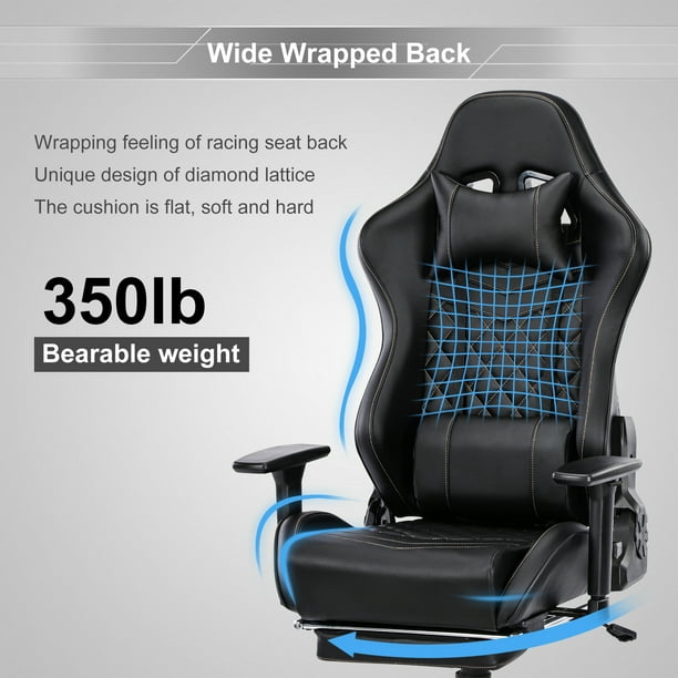 JONPONY Heavy Duty Gaming Chair for Adults and 350LBS Reinforced Base Thickened Seat Cushion Adjustable Armrest Big and Tall Ergonomic Office