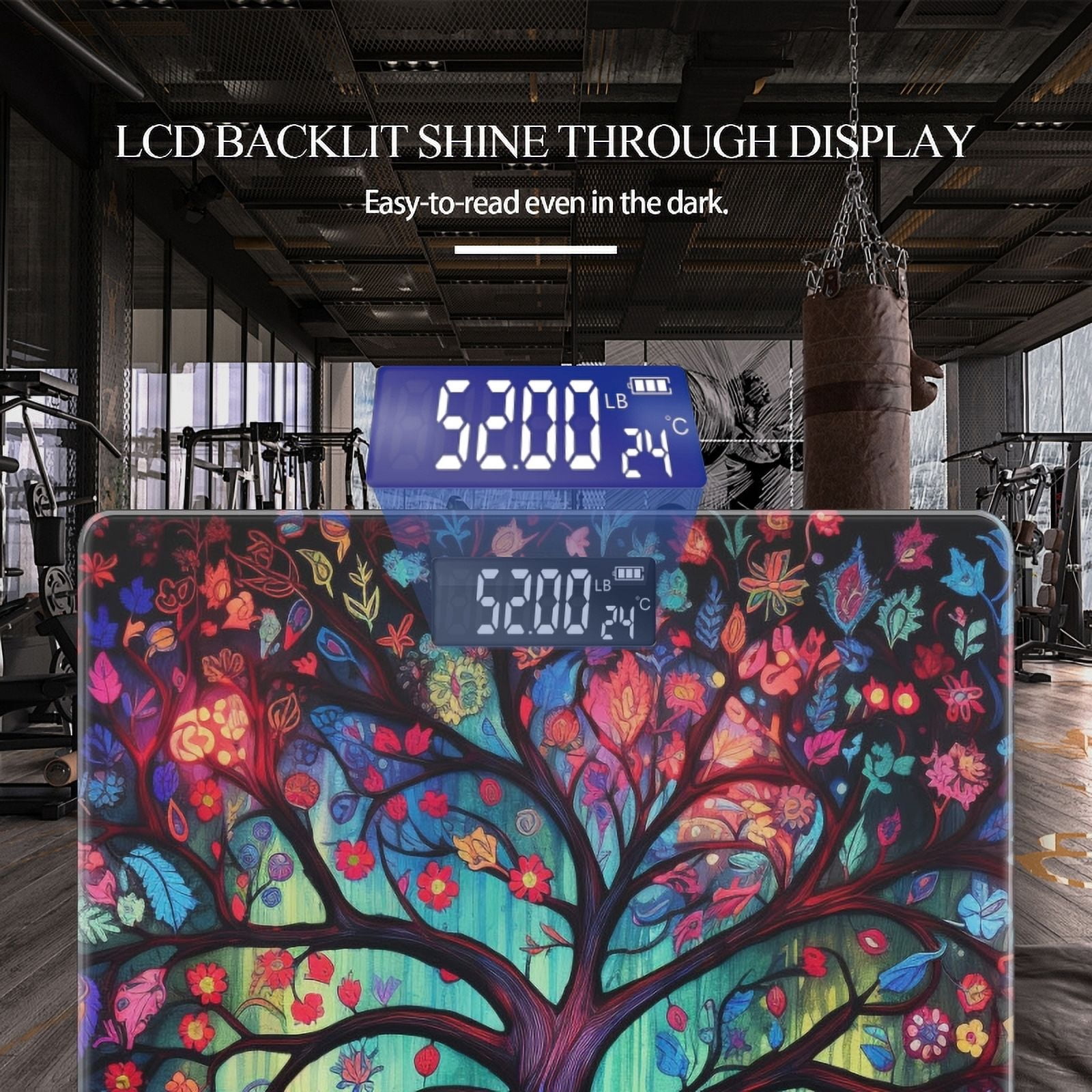 Bathroom Scale, Highly Accurate Digital Body Scale,Precisely Measures Weight up to 400 lbs-Colorful Tree Of Life With Leaves And Flowers
