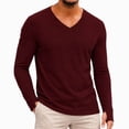 thumbnail image 2 of XuJwPNcy Men's T Shirts Long Sleeve Tops with Thumbhole Soft Casual V Neck Basic Tee(Wine,Large), 2 of 8