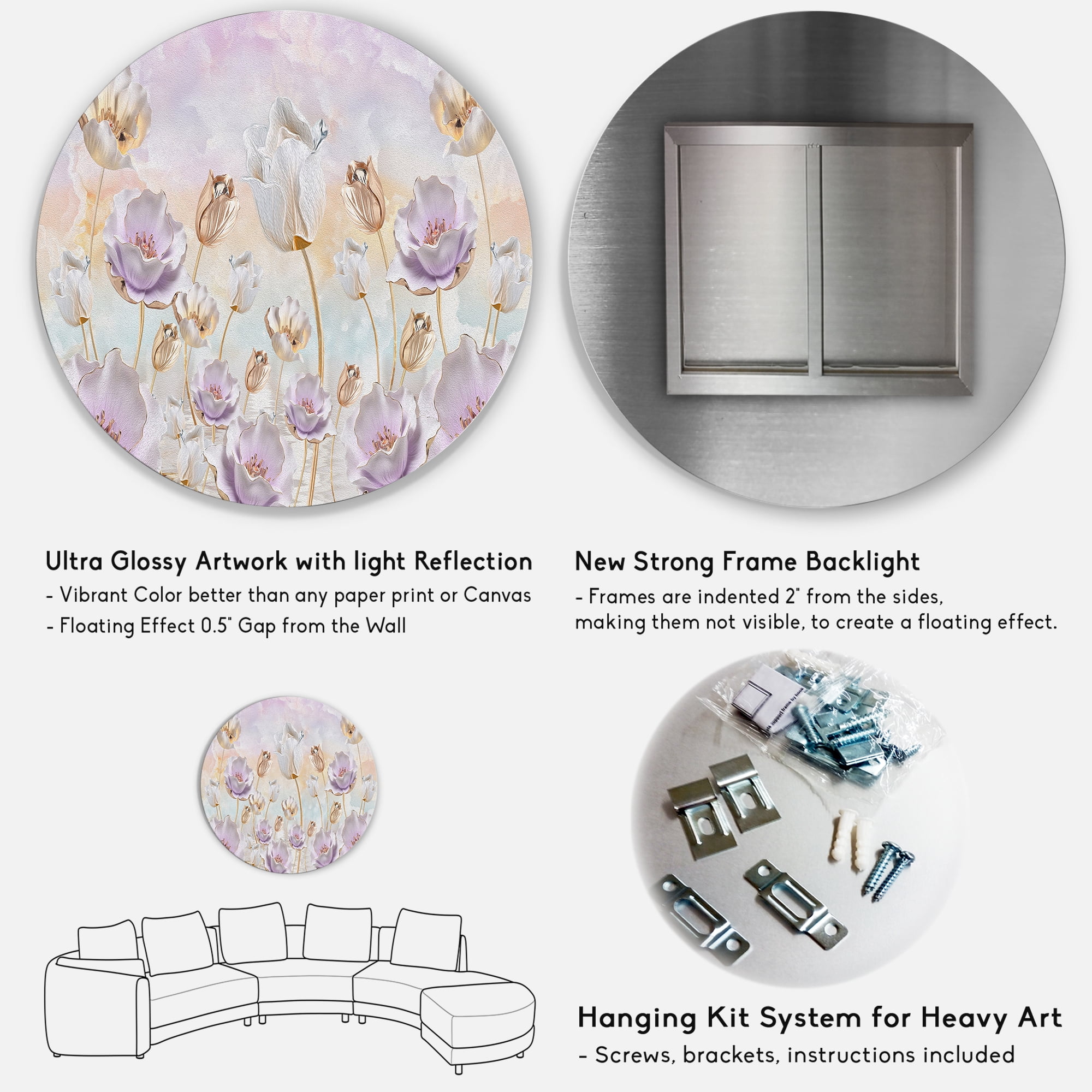 Designart 'Blossoming Pastel Tones Flowers' Traditional Circle Metal Wall Art 36x36 - Disc of 36