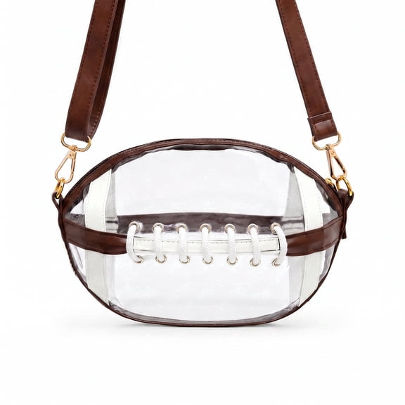 Clear Football Bag for Stadium Events, PVC Crossbody Purse with Shoulder Strap, Game Day Bag for Concerts Sports Games, Brown