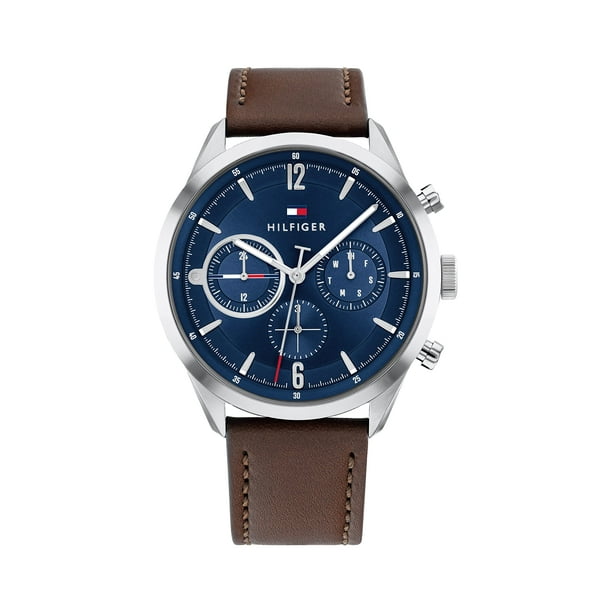 Tommy Hilfiger Reloj de cuarzo de acero inoxidable para hombre con correa de cuero marrón oscuro 22 (Modelo: 1791940)