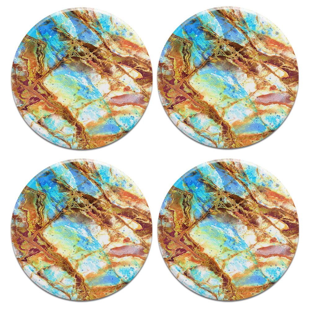 One Size CARIBOU Coasters CARIBOU ROUND Ceramic Stone 4pcs Set Mug Coffee Cup Place Mat Home Coasters for Hot & Cold Drinks Blue Gold Marble 