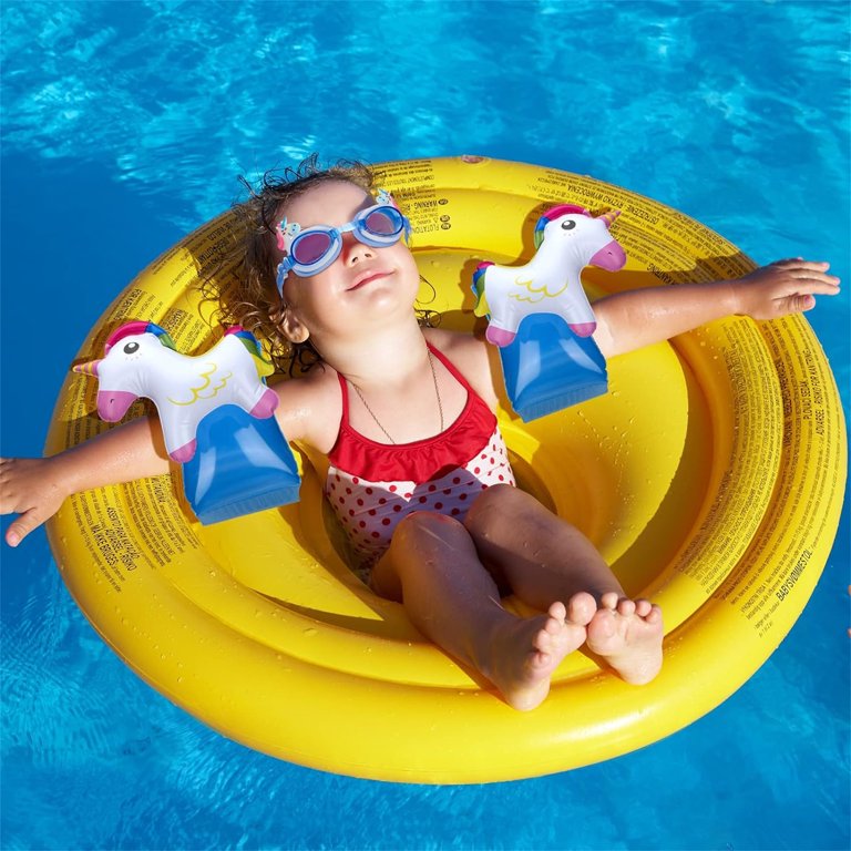ShinyRelief Kids Swimming Set – 6-Piece Pool Float Kit With Goggles, Cap, Arm Bands & Pump (Pink)