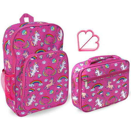 Keeli Kids Pink Unicorn Lunch Box and Backpack School Book Bag Set for Preschool Kinder Elementary Kindergarten Girls in Pink Unicorn