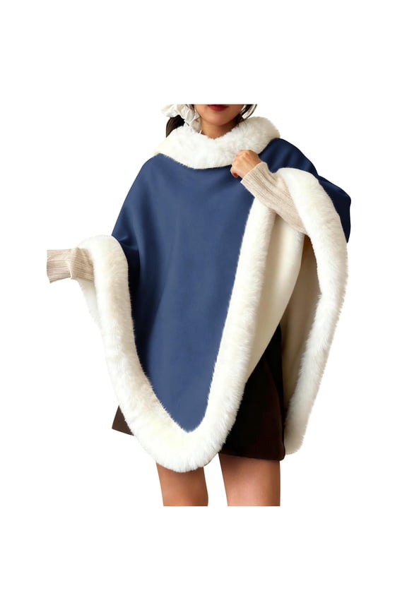 Women's Shawl Furry Warm Cape Coat Pullover Poncho Fluffy Fur-Collar Shawl Wrap Solid Color Fall Winter Outdoor/Indoor Cloak