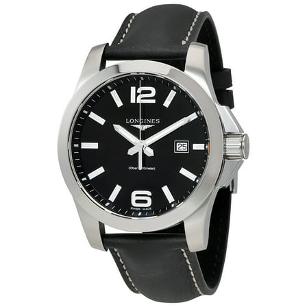 Longines Conquest Black Dial Black Leather Mens Watch L37604563