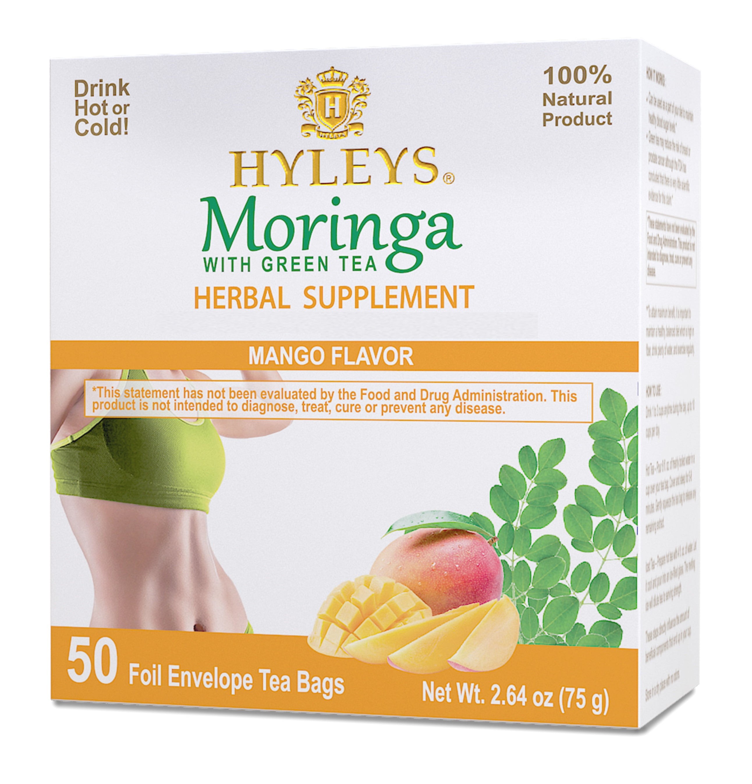 Hyleys Moringa Leaves Green Tea Bags - 50 Ct- 300 Tea Bags (6 Pack) - Mango Tea Flavor