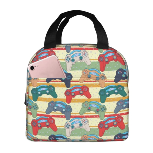 Easygdp Retro With Joysticks Bolsa Térmica Premium - Tela Oxford Impermeable, Gran Capacidad, Bolsillo Frontal, Unisex para Trabajo, Escuela, Actividades al Aire Libre y Picnics