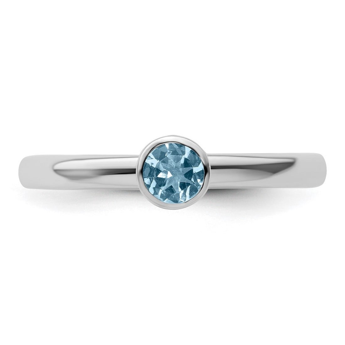 925 Sterling Silver Bezel Polished Stackable High 4mm Round Aquamarine Ring Size 7 Stackable Ring for Women