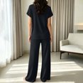 thumbnail image 6 of BRELIL Women's Two Piece Lounge Set V Neck Short Sleeve Tee Wide Leg Pants Casual Matching Outfits Solid Basic Tracksuit for Travel Fall Vacation, Black M, 6 of 6