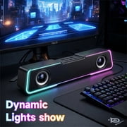 DAYBETTER Bluetooth Computer Speakers, PC Sound Bar with Deep Bass for Desktop Monitor, Colorful LED Lights, Switch Button USB Powered for Computer Desktop PC Laptop