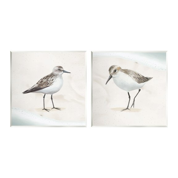 Stupell Industries Soothing Sandpiper Bird Stepping Nautical Beach Sand Graphic Art Unframed Art Print Wall Art, Set of 2, Design by Lucca Sheppard