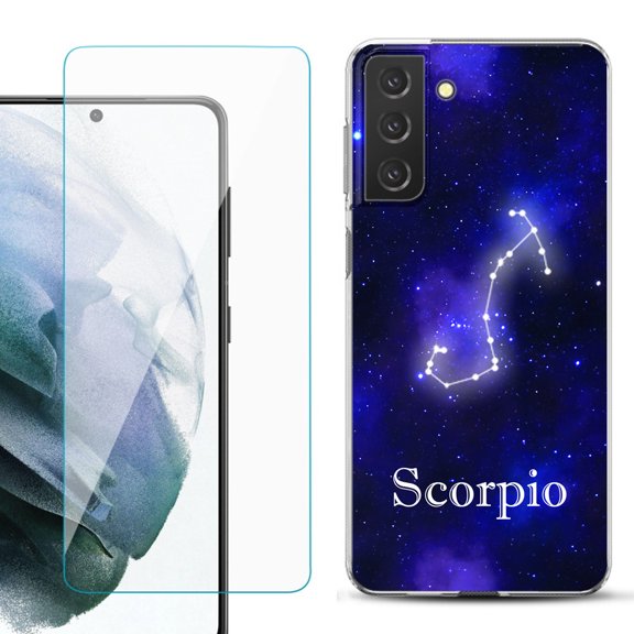 Slim-Fit TPU Fashion Phone Case for Samsung Galaxy S21 FE 5G Fan Edition, with Tempered Glass Screen Protector, by OneToughShield ® - Zodiac / Scorpio