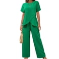 thumbnail image 2 of ClodeEU Women's Asymmetric Two Piece Casual Set ,Loose Fit Short Sleeve Round Neck Tops and Wide Leg Pant Green,Womens Plus XL, 2 of 6