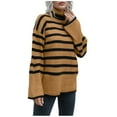 thumbnail image 2 of POROPL Fall Sweaters for Women 2025 Long Sleeve High Neck Sweater Casual Oversized Knitted Striped Blouse Top Size S-XL, 2 of 5