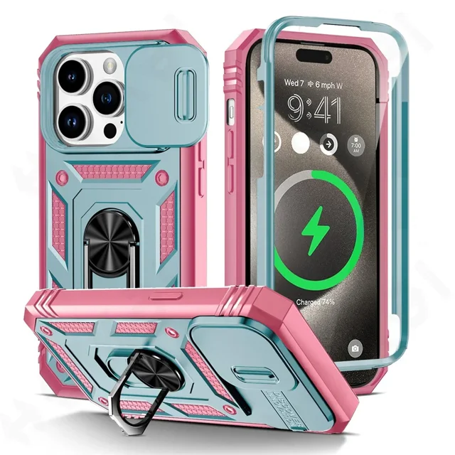 Étui pour iPhone 16 15 14 13 12 11 Pro TP Max XR Plus avec Glissière de Caméra, Protection Armure de Qualité Militaire, Rotation à 360 Degrés, Couverture Armure tzw