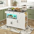 thumbnail image 2 of HAUXITIO 39.4" Kitchen Island with Drop Leaf,Power Outlet & LED Lights,Rolling Cart with Spice Rack and Drawer,White, 2 of 7