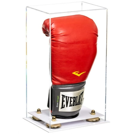 Vertical Boxing Glove Display Case – Two-Tier Acrylic Base With Gold Riser