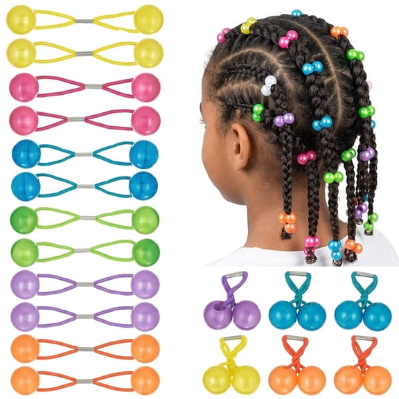 NOGIS 24 Pieces 16mm Ball Hair Ties, Bubble Ponytail Holders for Kids Girls Children Women Baby Toddlers, Twin Bead Colorful Elastic Hair Accessories, Cute Hair Bands with Balls