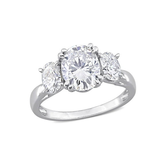 3.00 Carat (Ctw) Lab-Created Three-Stone Oval Moissanite Engagement Ring in 10K White Gold for Women