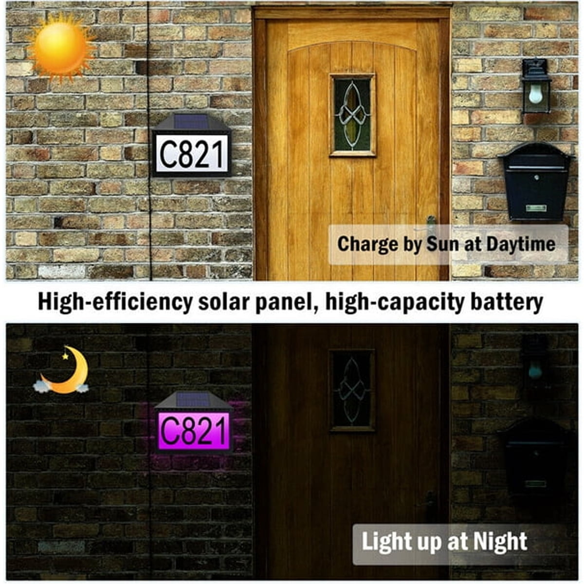 House Numbers Solar Powered Address Sign Light with Remote Control for Outside Home Street Garden Driveway Yard, LED Waterproof Illuminated Address Plaques 7 Color RGB Solar House Number Lamp
