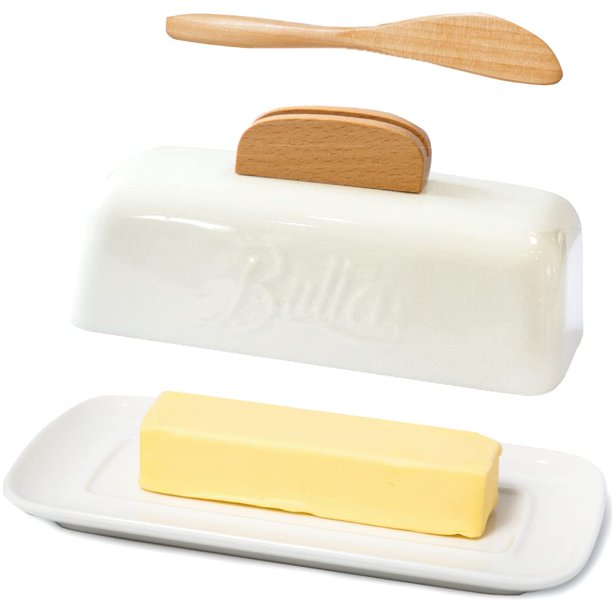Mantequera de cerámica con tapa y cuchillo para 120 ml de mantequilla blanca