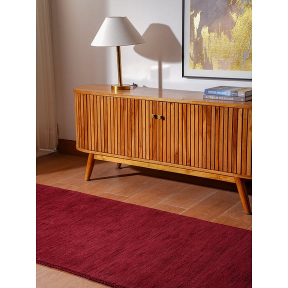 Rugsotic Carpets Hand Knotted Wool Area Rug 2'6''x8' Dark Red Solid Runner Indoor Rug for Living Room, Bedroom Antimicrobial L00999