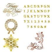 Briartw 5 Pieces Hot Foil Plate,42 Pieces Classic Alphabet,Happy New Year,Wreath,Flower Decoration Corner,Hexagonal Snowflake Foil Stamp Dies for Diy Scrapbooking Paper Cards Crafts Tool