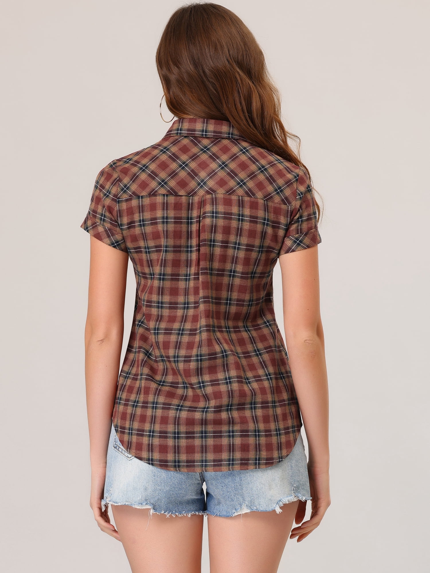 DARING DIVA Women's Casual Boyfriend Plaid Button Down Flannel Shirt S Red Yellow