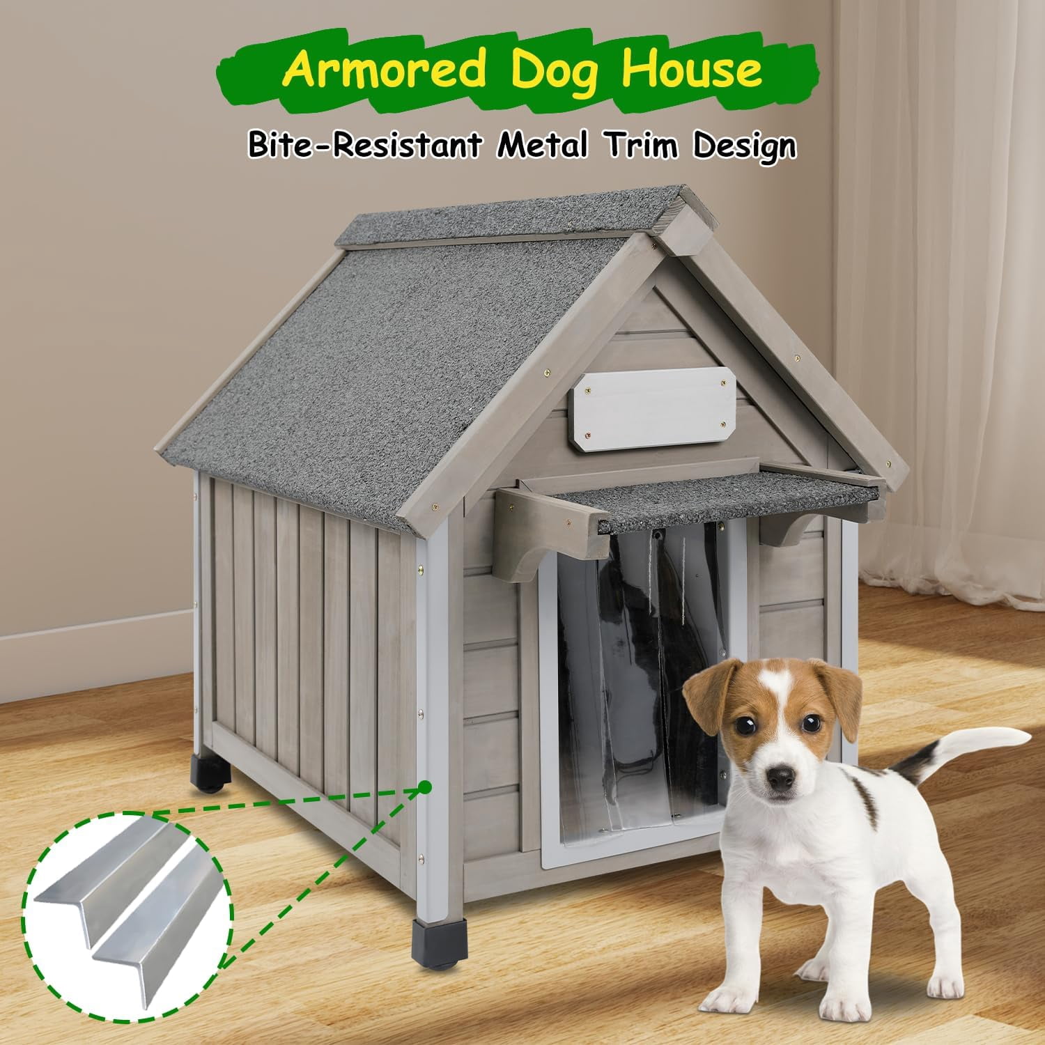 Petsblublu Dog House Outdoor Indoor Waterproof for Small Dog with Raised Feet, 18" D*28.5" W*24" H