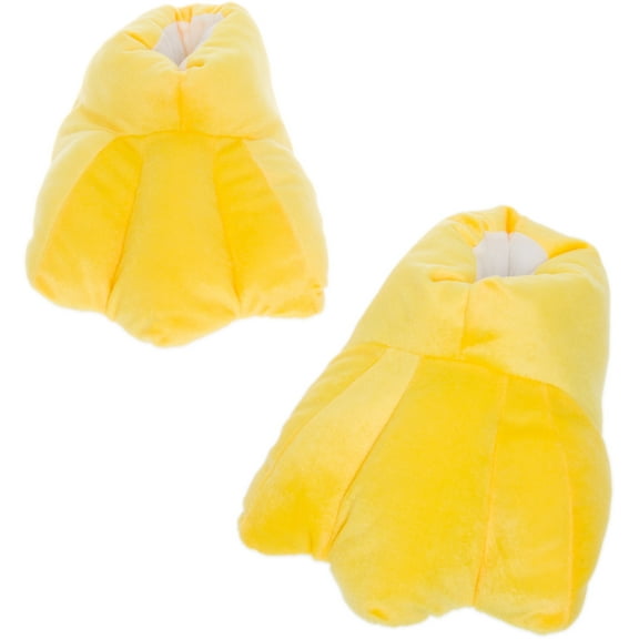 Silver Lilly Duck Feet Slippers - Plush Animal Slippers Novelty House Shoe (Yellow, Large)