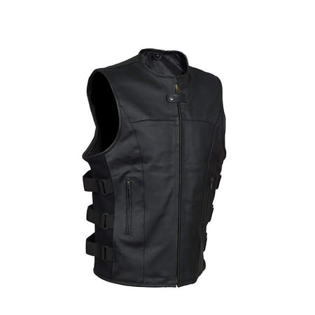 Men's SWAT motorcycle Leather vest with two concealed gun pockets