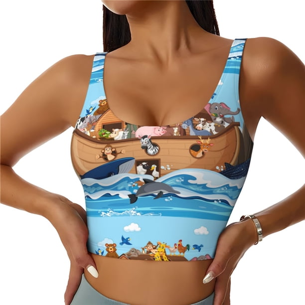 Balery Animals on Noah's Ark Floating Sujetadores deportivos con espalda cruzada para mujer, acolchados, sin costuras, de alto impacto, ideales para yoga, gimnasio, entrenamiento y fitness.-XX-Large