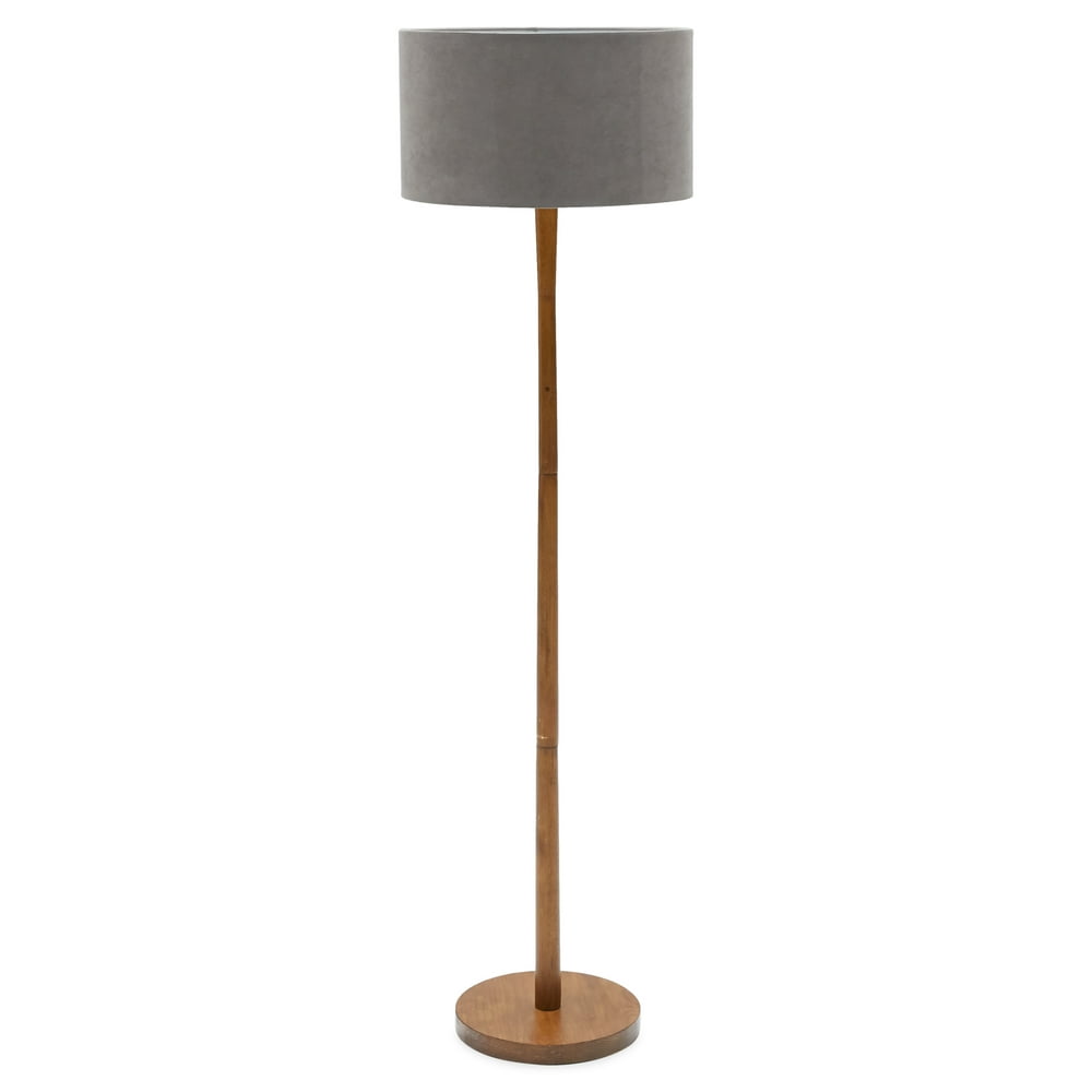 Wood Floor Lamp with English Grey Velvet Shade by Drew Barrymore Flower
