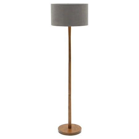 Wood Floor Lamp with English Grey Velvet Shade by Drew Barrymore Flower Home