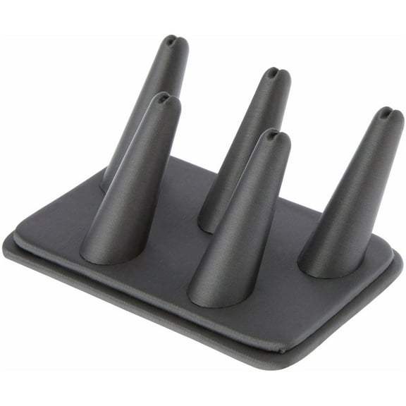 Plymor Gray Faux Leather Ring Finger Display, Five on Rectangular Base, 5.25" W x 3.625" D x 2.25" H