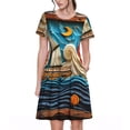 thumbnail image 1 of Disketp Whimsical Sailboat Ocean Art para Vestido de Manga Corta para Mujeres, Vestidos de Verano para Mujeres, Casual y Holgado para la Playa, 1 of 6