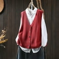 thumbnail image 2 of Hxshgdsn V Neck Knit Vest Sweaters For Women Button Up Sleeveless Pocket Winter Pullover Jumpers Jacket Fall Red 1 Free Size, 2 of 5