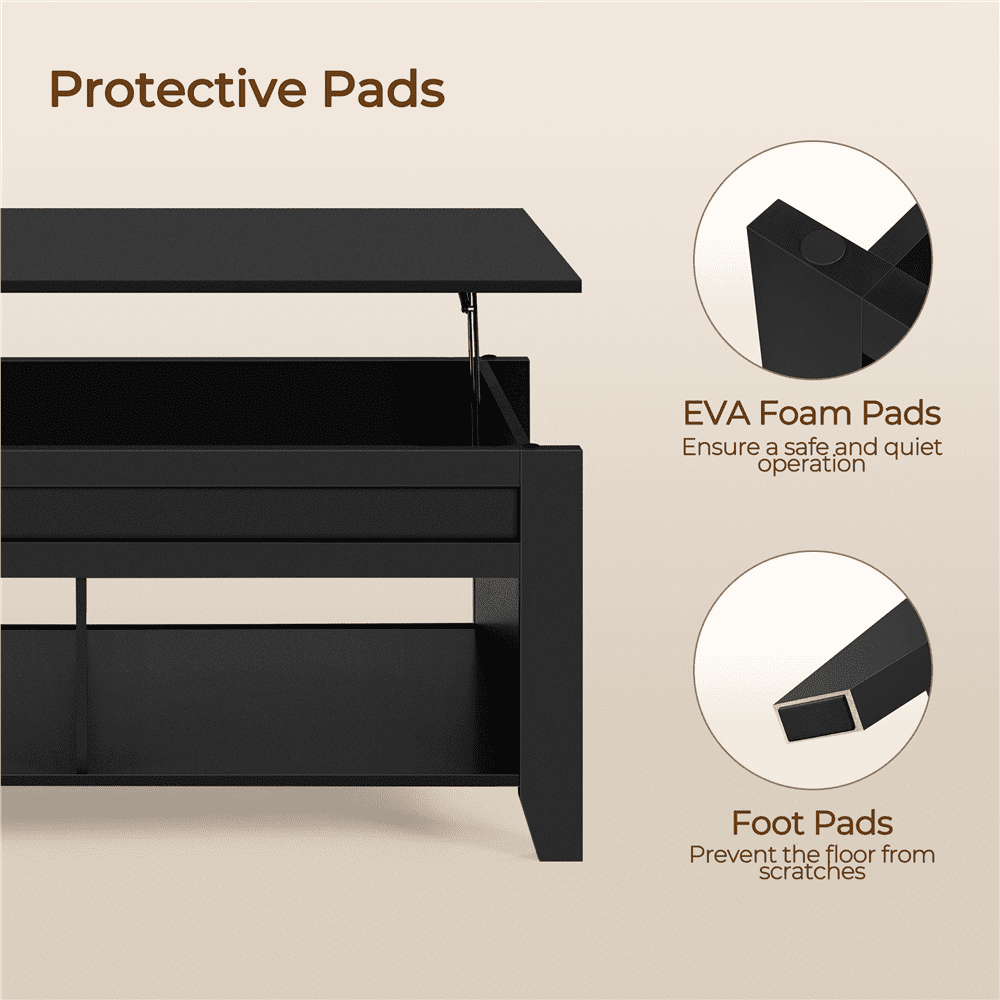 Alden Design 41" Lift Top Coffee Table with 2 Storage Compartments for Living Room, Black