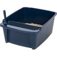 IRIS USA, Hooded Cat Litter Box with Grate and Scoop, Navy