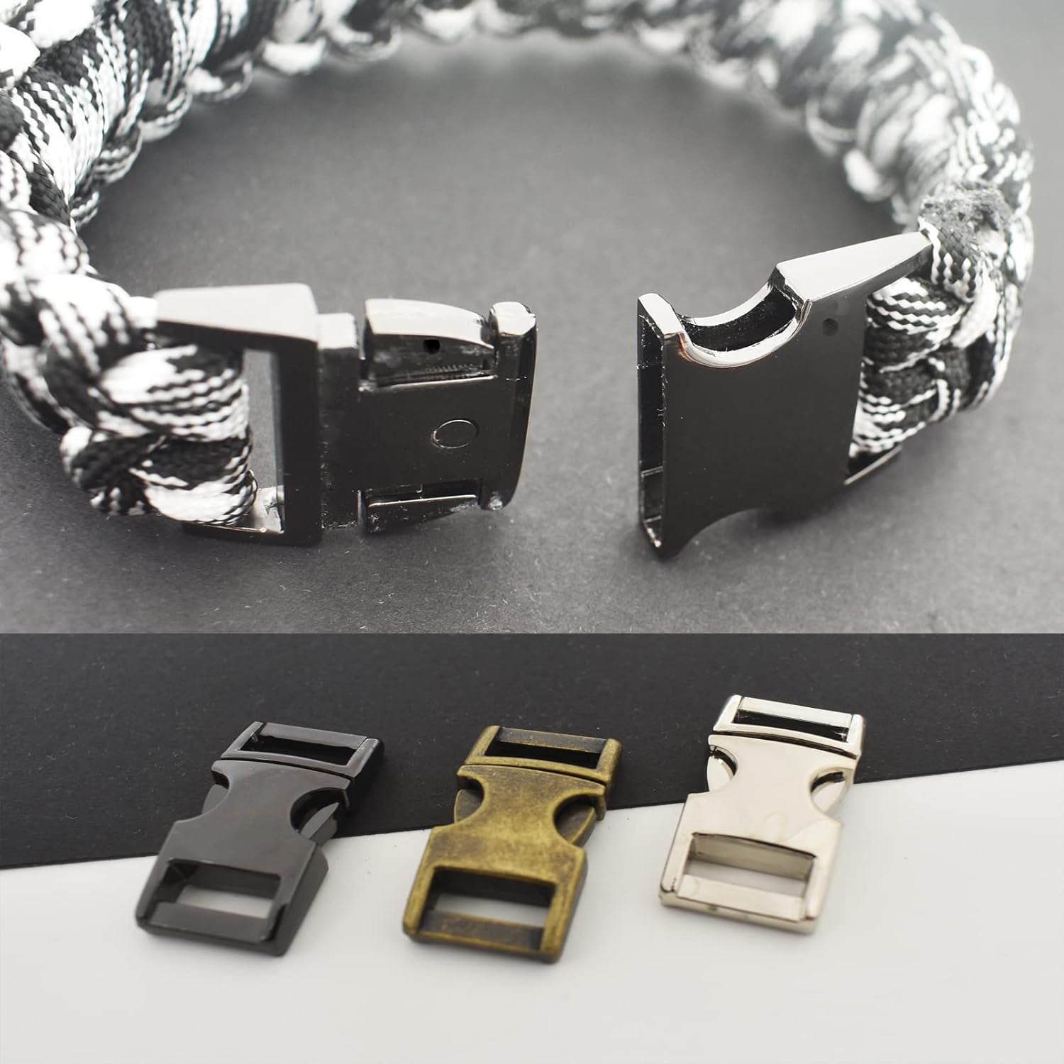ABCISI 10 pcs 3/8 inch Buckles Quick Side Release Clips, Webbing Buckle Paracord Bracelet Clip Clasps for Leather Strap, Dog Collars, Harnesses, Belt, Backpack, Purse - Silver