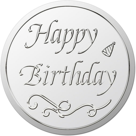 100pcs 1.5 Inch Happy Birthday Silver Foil Stickers Silver Embossed Envelope Seals Stickers Round Hat Self Adhesive Stickers Medal Decoration Label for Birthday Party Stickers