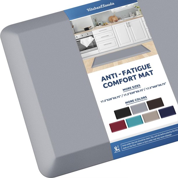 KitchenClouds Alfombra de cocina acolchada antifatiga de 17.3 x 28 pulgadas, impermeable, antideslizante, de pie y cómoda, para escritorio/suelo para casa, fregadero, oficina (negro)