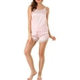 thumbnail image 5 of Unique Bargains Women's Satin Camisole Lace Cami Shorts Pajamas Sleepwear Sets, 5 of 6