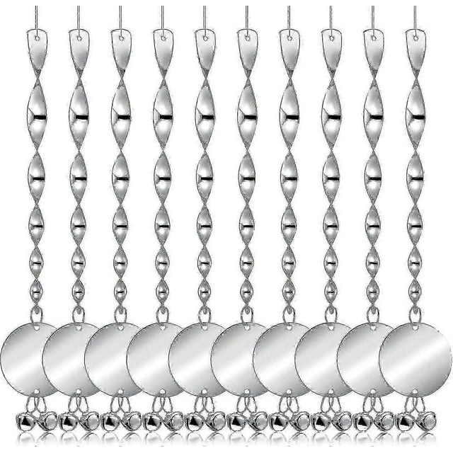 10 Pack Bird Repellent Scare Sticks Silver Reflective Deterrent Discs with Bells to Keep Birds Away from Gardens, Fruit Trees, Windows, Yards, Homes